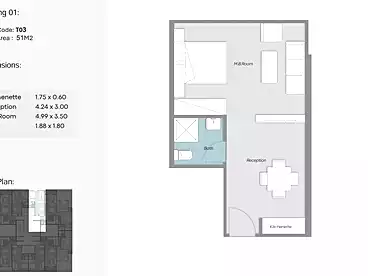 ستوديو للبيع - 1 غرف - بالدور 0