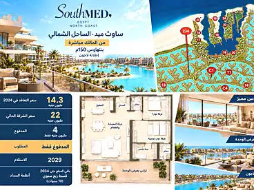 شقق للبيع في منتجع ساوث ميد - طلعت مصطفي، منتجعات الساحل الشمالى، 150 متر